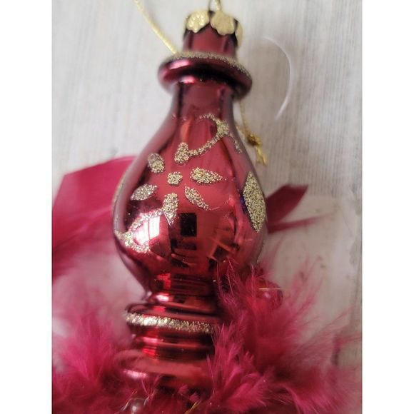 Glitter red swirl blown glass abstract feather ornament Xmas decor - Picture 7 of 7